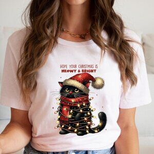 Hope Your Christmas Is Meowy and Bright Shirt, Christmas Lights Shirt